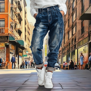 Vaqueros de mezclilla personalizados con bordado Zip Zap verde, corte de bota vintage, cintura media, tejido, ecológicos, impermeables y transpirables para invierno y otoño. - Product Image 2