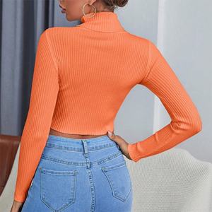 Suéter de Punto con Cuello Acanalado de Diseño Personalizado de Fábrica OEM, Tops para Mujer - Product Image 2