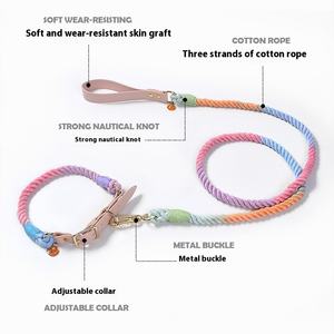 Venta al por mayor de cuero PU cuerda tejida colorido logotipo personalizado <span class=keywords><strong>collar</strong></span> de perro y correa conjunto - Product Image 4