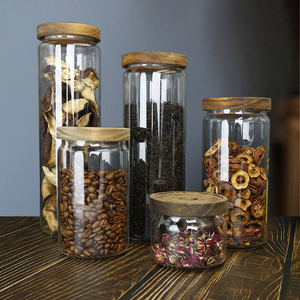 Recipiente Redondo de Vidrio con Etiquetas Personalizadas, Boca Ancha, para Uso Doméstico, Recipiente de Vidrio para Alimentos, Azúcar, Té, Café, con Tapa de Acacia - Product Image 6