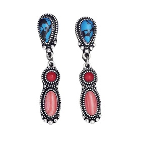 Orecchini Pendenti Vintage in Turchese e Corallo, Design in Stile Etnico, Accessori di Moda per Donne - Product Image 5
