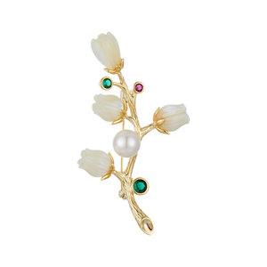 MUYU Lily Of The Valley Brooch Gold Pearl Flower Pin Women's Fashion Gift Jewelry - Product Image 5