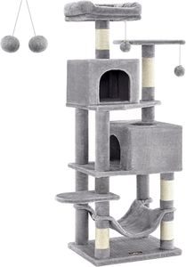 Arbre à chat d'intérieur en peluche de 61 pouces avec 5 griffoirs 2 perchoirs 2 grottes hamac et pompons condo pour chat à plusieurs niveaux pour chats - Product Image 2