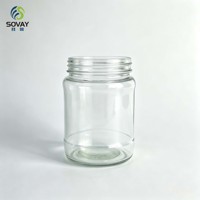 Pot en verre transparent bombé court de 300 ml avec col à vis pour miel, confiture, sauce chili, emballage alimentaire