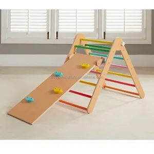 Asweets Montessori Color Wooden Climbing Triangle With Ramp Transformable Folding Indoor Gym Playground Climber Frame For Kid