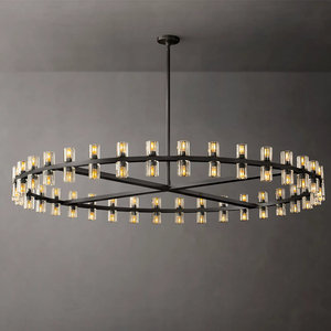 American 60" Retro Restaurant Big Led Round Chandelier Black Modern Brass Wagon Wheel Large Chandelier - Product Image 1