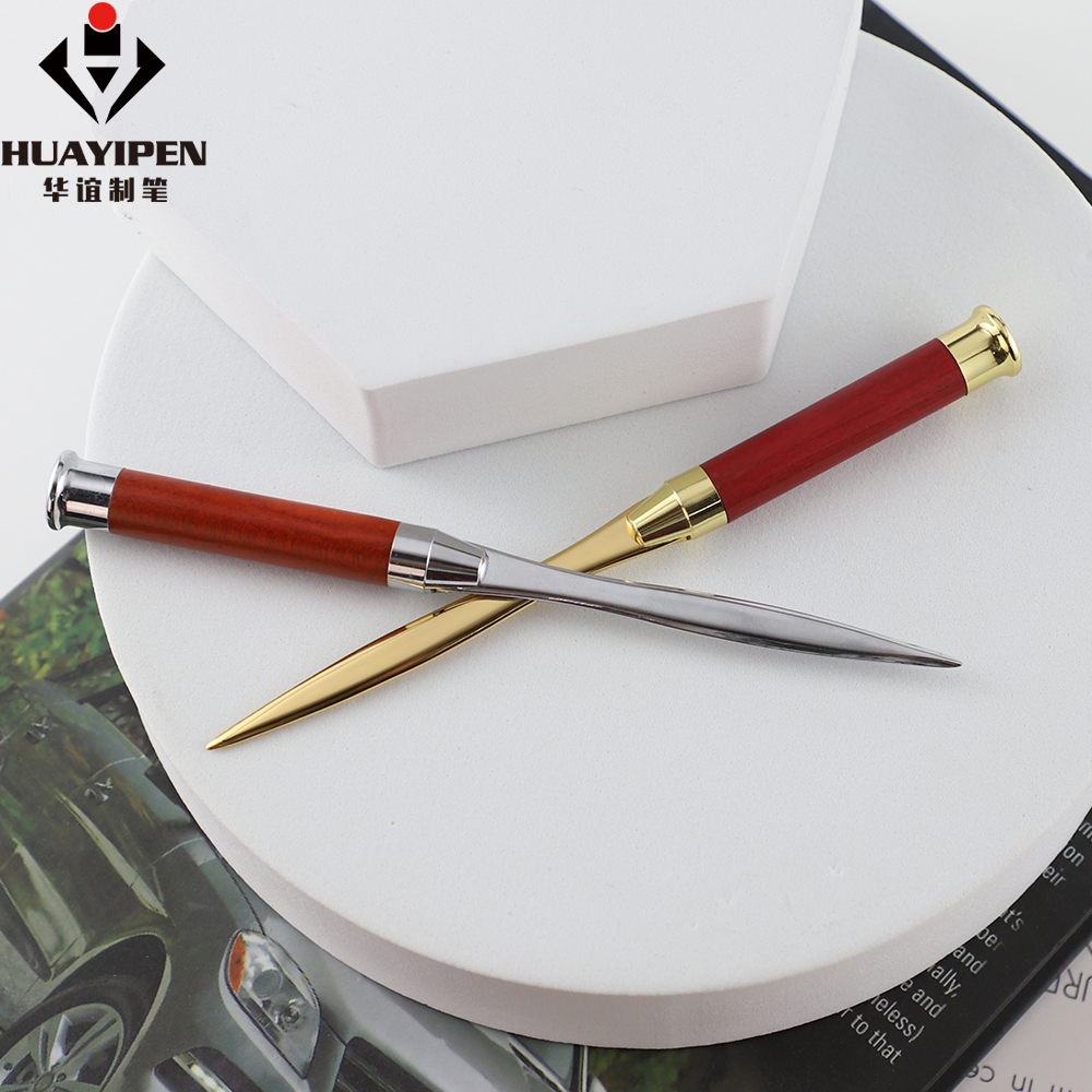 High Class Metal Golden Handle Envelope Letter Opener Luxury Maple Wood Paper Box Cutter Knife With Customized LOGO