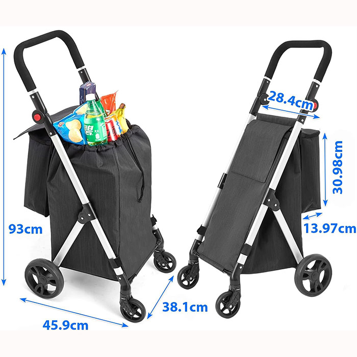Foldable Shopping Trolley Bag With Wheels Collapsible Shopping Cart Reusable Foldable Grocery Bags Travel Bag Red