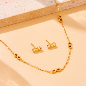 Gold Plated Stainless Steel Figure 8 Necklace Earring Set Unisex Fashion Jewelry - Product Image 3