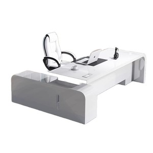 Escritorio Ejecutivo Moderno Lacado en Blanco con Almacenamiento para Uso en el Hogar o la Oficina - Product Image 4