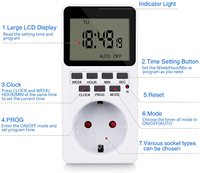 Temporizador Digital Electrónico Enchufable para la UE, Enchufe Temporizador Programable con Pantalla LCD
