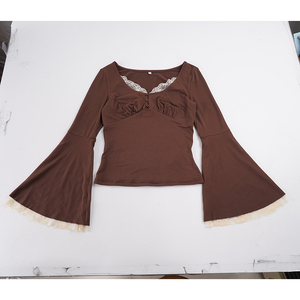 เสื้อถักนิตติ้งทรงเข้ารูป คอวี แขนยาว แต่งระบายลูกไม้สไตล์ฝรั่งเศส ตัดต่อผ้าหลากสี ดีไซน์เก๋ไก๋ โชว์สัดส่วนสวยสง่า - Product Image 6