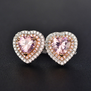 Marca Sevenajewelry SAE56059, Gioielli alla Moda all'Ingrosso, Orecchini a Cuore Rosa per Coppie, Ago in Argento S925, Zirconi Anallergici - Product Image 1