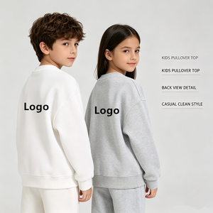 Sweat-shirt pour enfants en coton 280g avec logo personnalisé, couleur unie, col rond, manches longues, pour garçons et filles - Product Image 2