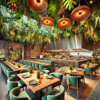 Ensemble de tables et de chaises de restaurant en bois PU, design personnalisé de style tropical, durable, frais et confortable, pour usage commercial