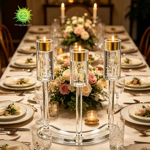 Candélabre <span class=keywords><strong>en</strong></span> cristal à 3 bras, porte-bougie de mariage et centre de table, élégant <span class=keywords><strong>chandelier</strong></span> <span class=keywords><strong>en</strong></span> acrylique pour décorations de mariage - Product Image 1