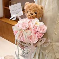 Buket Bunga Teddy Bear Hari Valentine, Buket Bunga Sabun Buatan Tangan Mewah, Hadiah Ulang Tahun untuk Sahabat Terbaikmu