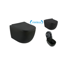 Articles sanitaires modernes de luxe Toilette suspendue au mur noire mate Réservoir dissimulé Matériau céramique Bol carré Structure monobloc P-Trap