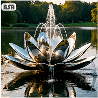 Grande fontaine d'eau en acier inoxydable BSA Lotus 304/316L, sculpture polie miroir, élément aquatique extérieur pour jardin de villa et parc