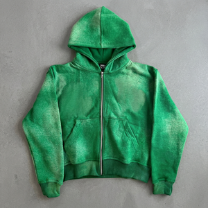 Sudadera con Capucha Verde para Hombre, Cierre de Cremallera, Corte Regular, Color Sólido, Informal, Tejido de Algodón y Felpa, para Otoño - Product Image 3