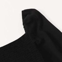 Mini robe d'été A-Line pour femmes européennes et américaines avec col carré noir uni manches longues tempérament imprimé numériquement
