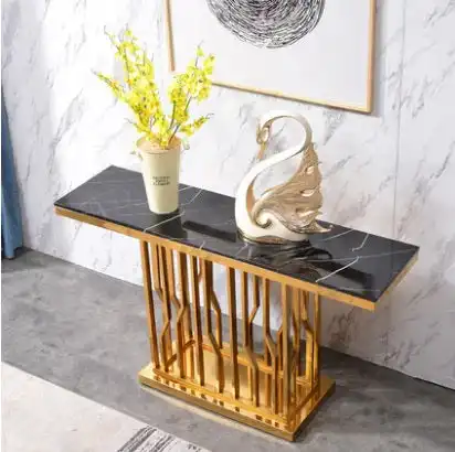 Consolle in acciaio inossidabile dorato con mobili a specchio per soggiorno