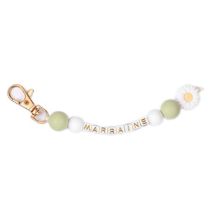 Porte-clés en silicone avec perles (Marraine/Patenteante/Témoin/Tata), joli porte-clés marguerite pour femme, cadeau de baptême - Product Image 4