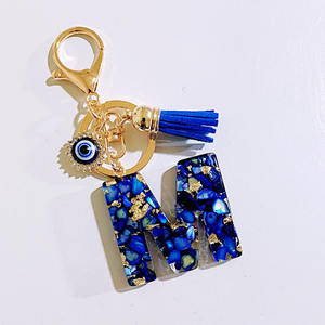 <span class=keywords><strong>Porte</strong></span>-clés en plastique bleu œil de diable avec pampille, motif lettre initiale anglaise (26 lettres), idéal pour filles, femmes et dames - Vente en gros - Product Image 4