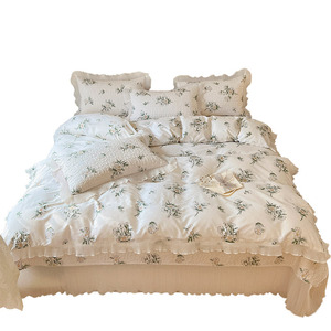 Parure <span class=keywords><strong>de</strong></span> lit trois pièces en pur coton style Instagram, légère, avec garniture en dentelle, douce, respirante, <span class=keywords><strong>housse</strong></span> <span class=keywords><strong>de</strong></span> <span class=keywords><strong>couette</strong></span> matelassée quatre saisons - Product Image 5