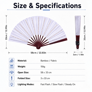 Éventails à main LED lumineux de 33*64cm, grands, avec lumière dorée, en bambou et à brins scintillants - Product Image 2