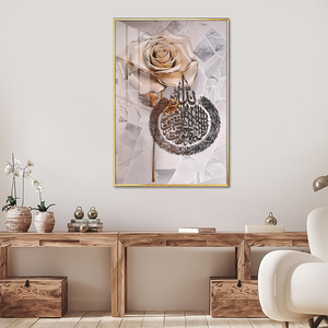 Pittura minimalista moderna della porcellana di cristallo di rosa dorata di stile islamico di arte della parete con diamanti decorazione di fascia alta della casa - Product Image 1
