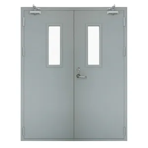 Modern double swing fire retardant doors design interior 1 / 2 / 3 hour fire rated steel door with glass vision panel insert