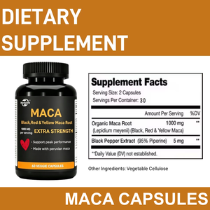 Cápsulas de Raíz de Maca al por Mayor de Fábrica OEM, Extracto Herbal de Maca Roja, Amarilla y Negra, Suplemento para Adultos, Energía y Resistencia Masculina - Product Image 1