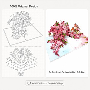 Handmade 3D Pop Up Cherry Blossom Greeting Card <b>Paper</b> Craft Floral Bird Gift Card Custom Design Holiday Decor - Product Image 4