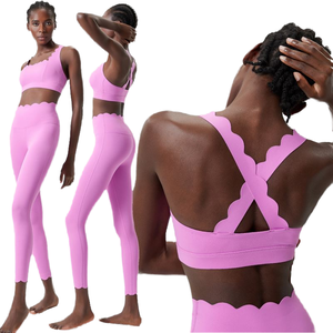 Ensemble de vêtements de sport pour femmes, ensemble de fitness, soutien-gorge de sport à dos ouvert à bretelles festonnées, pantalon taille haute, taille plus, léger, taille élastique pour - Product Image 1