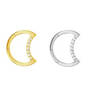 Joyería de <span class=keywords><strong>Piercing</strong></span> para <span class=keywords><strong>Mujer</strong></span>, <span class=keywords><strong>Aro</strong></span> de Titanio ASTM F136 de 16g con Incrustaciones de Circonita en Forma de Luna para Septum, Labret, Nariz, Fosa Nasal, Segmento, Clicker, Cartílago - Product Image 1