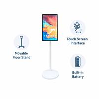 Monitor de TV LED LCD Inteligente con Pantalla Táctil de 15.6 Pulgadas 16:9, Portátil, Móvil, con Soporte de Piso Inalámbrico, a Todo Color, Full HD, para Educación al Aire Libre