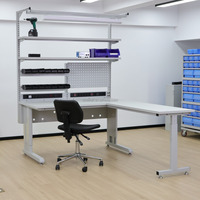 Banc de travail modulaire ESD Detall avec hauteur réglable et étagères de rangement pour l'assemblage électronique et la réparation de circuits imprimés