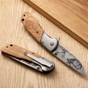 มีดพับพกพา EDC ด้ามไม้ ทนทาน ลายสลักสัตว์ ทำจากสแตนเลส สำหรับตั้งแคมป์ ล่าสัตว์ พร้อมคลิปหนีบเข็มขัด - Product Image 5