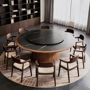 Italian Style Black <b>Walnut</b> Solid Wood <b>Round</b> <b>Dining</b> <b>Table</b> With Rotating Top For Home Restaurant Use - Product Image 5