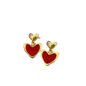 Bohème rouge en forme de coeur boucles d'oreilles pour femmes couleur or Punk balancent boucle d'oreille déclaration bijoux fête cadeau nouveau