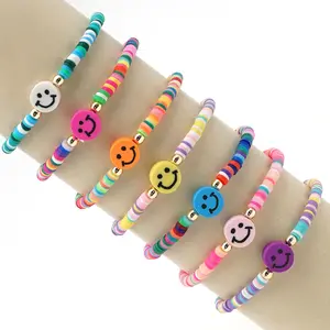 New Handmade 4MM Soft Clay Beads Rainbow Friendship Bracelet Girls Smiley Face Beaded Bracelets Jewelry For Kids
