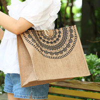 Sac fourre-tout en lin pour femme, motif floral, pliable, avec deux poignées, fait main, pour le travail, les trajets domicile-travail, les courses, respectueux de l'environnement