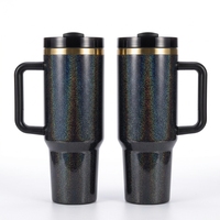 Vente en gros de gobelets isothermes à double paroi de 40 oz, couleur noire, effet arc-en-ciel, plaqué or, pour gravure au laser
