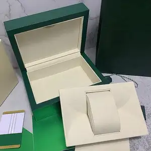 Caja de reloj individual de cuero verde de lujo OEM almacenamiento de madera embalaje de regalo cajas de reloj