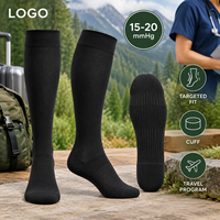 Chaussettes de compression pour mollets, à compression graduée 15-20 mmHg, noires, hauteur genou, avec manchette souple et large, pointe plate plus large, conformes à la tableau de mesure, vérifiées