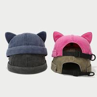 Casquette Docker rétro en coton lavé avec oreilles de chat et revers roulé pour femmes et hommes, style marin, sans bord, type bonnet