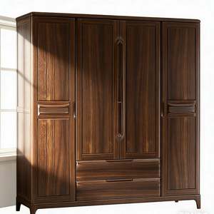 Armoire à quatre portes Balom, luxe moderne, avec texture en bois foncé, poignées en métal et design de rangement à tiroirs superposés - Product Image 4
