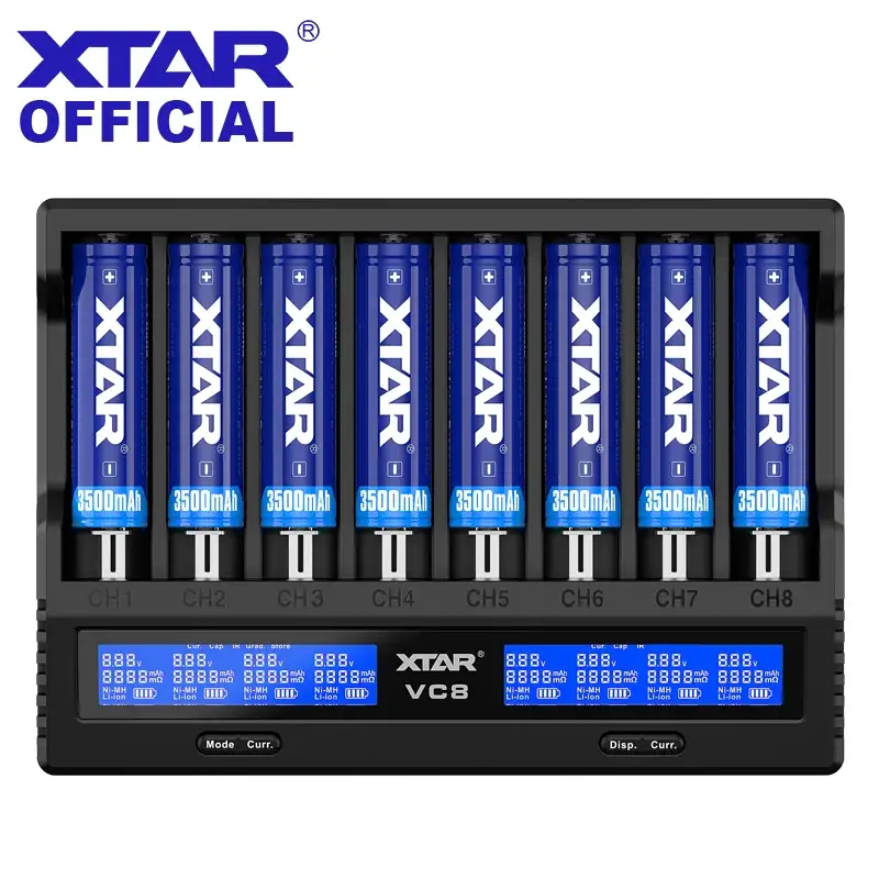 Новое универсальное интеллектуальное зарядное устройство XTAR VC8, быстрое зарядное устройство с 8 слотами, макс. 3 А для 18650, 20700, 21700, литий-ионных и 1,2 в никель-металлогидридных аккумуляторов