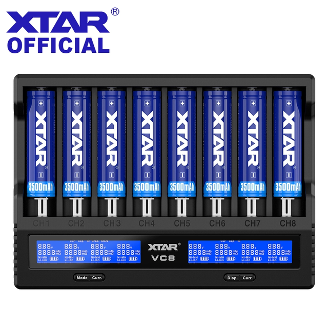 VC8 Universal 8 Slot Cargador De Bateria 26650 18650 Battery Charger for 18650 20700 21700 Li-ion & 1.2V Ni-MH AA AAA Batteries